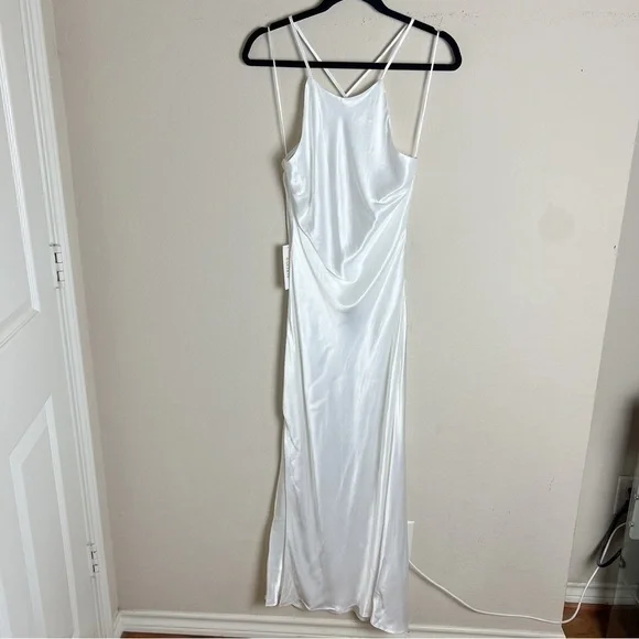 Bardot Slip Dress Large US 8 Mila Cowl Back Orchid White Midi Slit Satin Bridal - Picture 2 of 11